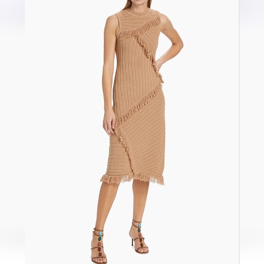 NEW dh NEW YORK Kelly Tassel Knit Midi-Dress Tan Driftwood - S